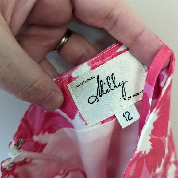 Milly Pink White Daisy Floral Midi Dress - Picture 7 of 10